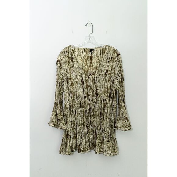 Essentials By Milano Womens Animal Print Tunic Top Bell Sleeves XL boho mobwife - Picture 1 of 6